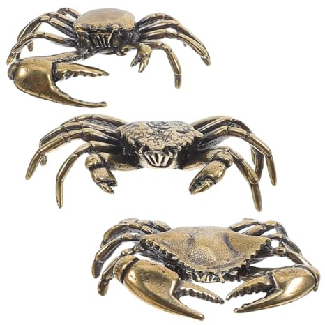 CLISPEED Goldene Krabbenstatue 3 Stück Messing Krabbe Figur Chinesisch Feng Shui Krabbe Mini Tier Glück Reichtum Skulptur Statue Porsperity Figur Ornament Geschenk Krabbenmodell