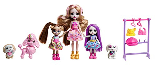 Enchantimals Famiglia di Cani Bambole Cane e Sue Sorelle, con Animali domestici e Accessori, Giocattolo +4 anni (Mattel HNV26)