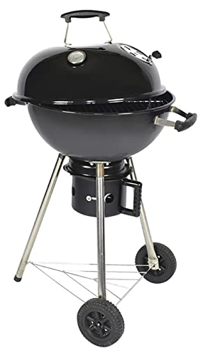 Kettle Holzkohlegrill Ø 47cm Tragbar BBQ Grill Holzkohle, Fahrbarer Kugelgrill Grillrost mit Deckel & Thermometer, Campinggrill Mini Smoker für 3-5 Personen Outdoor BBQ Picknick Party