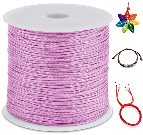 LEREATI Cola de Raton 0.8mm x 100m Cuerda Nylon Cordón de Satén Nailon, Hilo Macrame para Hacer Pulseras, Reborde, Joyería, Anudado Chino (Rosa)