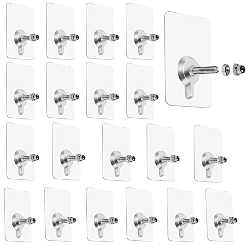20 Stück Klebe Schrauben, Selbstklebende Haken, Wasserdicht Wandhaken, Klebehaken Transparent, Klebeschraube Hängenägel,mit Schraubverschlüssen Geliefert, für Badezimmer Küche Abstellraum