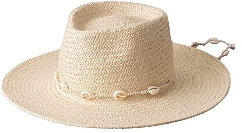 AQUETI Sonnenhüte Strohhut Strandmütze Sommer-Halskette Sonnenhut Einfache Retro-Muschelkette Strohhut Outdoor-Reisen Sonnenhut