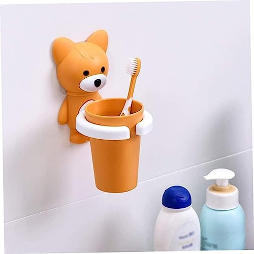 EHOTER Zahnbürstenhalter für Kinder mit Saugnapf Niedlicher Cartoon Schwein, Bär Kunststoff Zahnbürstenhalter zum Aufhängen an der Wand für Baby Kinder Badezimmer Zahnpasta-Utensilien (Gelb Füchse)