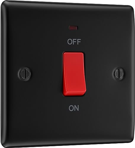 BG Electrical Cooker Control Switch Unit with LED Power Indicator, Single Plate, Double Pole, Nexus Metal, Matt Black, 45A, NFB74