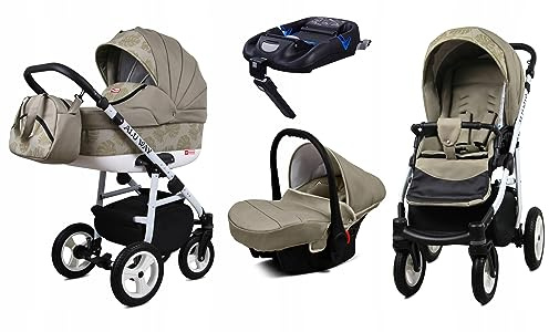 BabyLux® Carrito de Bebé Sistema de Viaje Set 4 en 1 - Alu Way - incl. Capazo, Silla de Paseo, Silla Coche, ISOFIX Base - Cochecito - con Bolso cambiador, Cubierta para la lluvia etc.