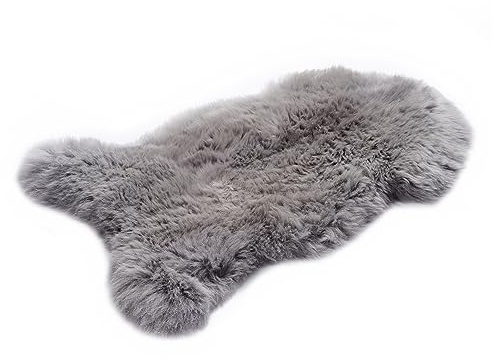 HOME Lammfell Silber 90-100 cm - Weich Schaffell Echt - Natürlicher Lammfell Teppich für Wohnzimmer & Schlafzimmer - Flauschig - Deko Naturfell