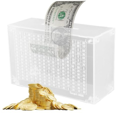 Caja de Ahorro Transparente Con Números, 5000 Euros, Hucha Acrílica Con Contador, Fácil de Montar, Para Regalo de Dinero Para Cumpleaños