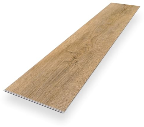 Vinylboden Klick Vinyl Premium Eiche Cuxhaven | Braun Holzoptik | integrierte Trittschalldämmung | 1220 x 225 x 5 mm | Paket mit 2,2 m² | Fußbodenheizung geeignet | 100% wasserfest | Bodenglück