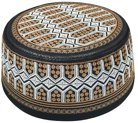 NICEYEA Männlicher Muslimischer Gebetshut mit Stickerei Kufi Rund Stickerei Ramadan Cap Türkei Skull Cap Prayer Namaz Beanie Türkisch Arabisch Islamische Hijab Islam Mann Stickerei Hut