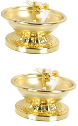 Garneck 2pcs Vintage Style Buddhist Butter Lamp Holder Sturdy Decorative Oil Lamp Stand for Ghee Lanterns