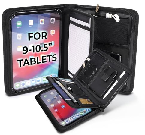 BizMate Pro Portfolio-Organizer mit Reißverschluss, mit 9-10,5 Zoll Konferenzmappe/Padfolio-Tablet-Halter, A5-Notizbuch, mehrere Taschen, Lederoberfläche, Eco-Mailer