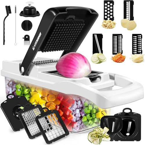 Vegetable Chopper, Vegetable Chopping, 16-in-1 Deluxe Vegetable Chopper Kitchen Gifts | Onion Chopper & Dicer | Peeler, Spiralizer, Lemon Squeezer, Egg Slicer & Seperator- Ultimate Kitchen Gadget