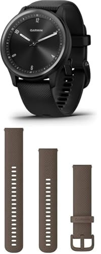 Garmin vívomove Sport, Hybrid Smartwatch with up to 5 days battery life, Black & Quick Release Band (20 mm) - Brown
