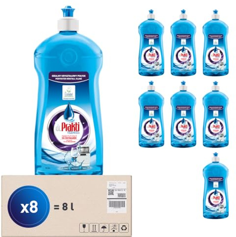 dr.Prakti Liquide de Rinçage pour Lave-Vaisselle, donne de la brillance à la vaisselle, ne laisse pas de traces, facilite le séchage, 1 l x 8