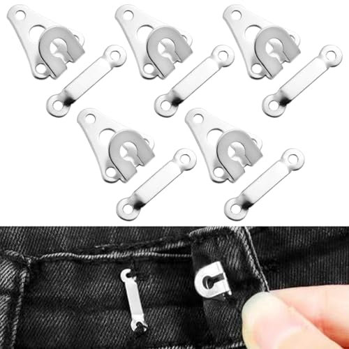 Tongdejing Hook and Eye Fastenings for Clothes, 5 Pack Trouser Fasteners Hook and Bar Fastener Closures for Repairing Trousers, Sewing, Repairing Dress, Skirts(silver)