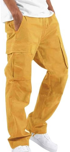 hehiy Herren Cargo Jeans Hose Loose Fit Cargohose Stoffgürtel 100% Baumwolle Basic Taschen Beige Grau Grün Herren Cargohose Lang Herren Hose Sommer Lang Leicht Arbeitshose Maenner Teilbar
