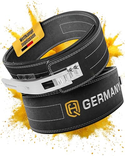 HQ Germany® Gewichthebergürtel S-XL [Echtleder] - Weightlifting Belt | 100% Rindsleder, doppelläufige Naht, veredelte Kanten, Edelstahl-Schnalle, verklebte Lederschichten, knarzfrei