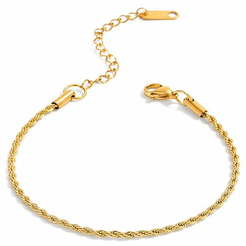 EMILIAZ Aurelia Bracelet – 18K Gold-Plated 316L Stainless Steel Twisted Rope, Waterproof & Tarnish-Free, 16cm + 5cm Adjustable Extender, Hypoallergenic, Ready-to-Gift Jewellery Card