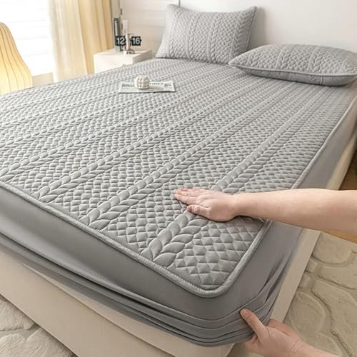AMDXD Hellgrau Betttuch mit 1er Kissenbezüge 90x200cm Set 2teilig Warm, Weizen Muster Spannbettlaken Einfarbig Textilien Klassische, Polyester Baumwolle Laken für Bett