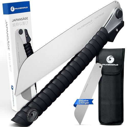 Falkenwald Japansäge klappbar - Holzsäge + 2x Sägeblatt 7TPI, 17TPI + Tasche - Ideal für die Bearbeitung von Holz - Handsäge für Querschnitt und Längsschnitt - Holzbearbeitungswerkzeuge