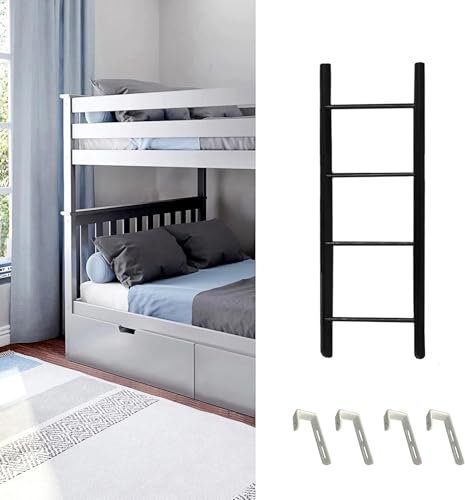 SZITW Metal Twin Bunk Bed Ladder Hanging Bed Ladder Black Step Ladder With Hooks Fitting Attic Ladder For Dorm Loft Motorhome(Size:140cm(55))