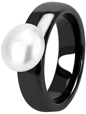 UBBVPKY Ringe für Frauen und Männer – 6Mm Modischer, Trendiger Perlenring aus Glatter Keramik, Antiallergischer Ehering für Paare, Verlobung, Origineller Schmuck, Zubehör, Schwarz 9