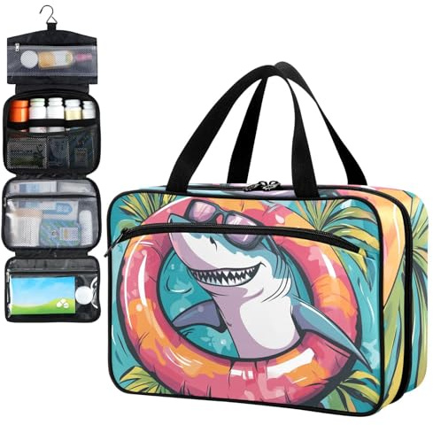 Fustylead Lustiger Hai mit Sonnenbrille, Reise-Medizin-Organizer-Tasche, Erste-Hilfe-Set, großes Pillenetui mit Reißverschluss für Pillenflasche, Vitamine und medizinische Versorgung