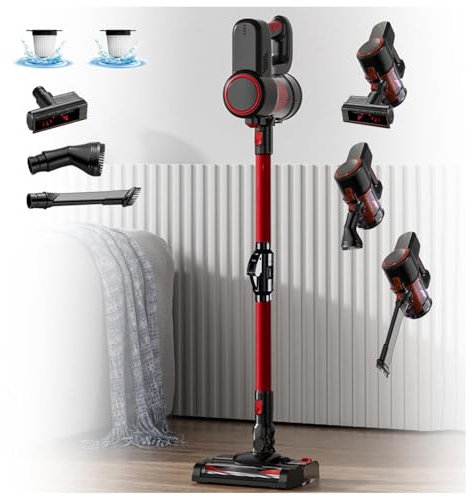 LRF-yxkj Lavapavimenti Senza Filo Asciutto e Umido,Luci LED,5 in 1 Scopa Vapore Senza Fili per Pulizia Domestica/Capelli/Polvere/Lavapavimenti