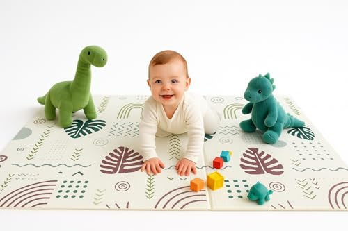 MIKMEL Lekmatta för barn, XXL golvmatta i hopfällbart skum, vändbar baby park wake-matta, vattentät krypande barnmatta. (Monstera/Trianglar, Stor)