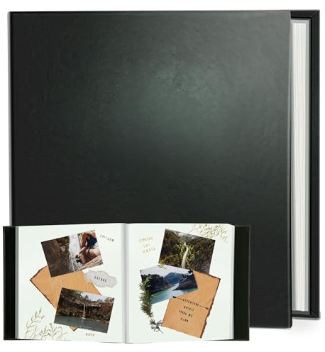 Rdylymx Photo Album Self Adhesive Scrapbook 5x3 6x4 7x5 8x6 10x8 A4 Length 12.8x11 Inch 40 Pages Leather Cover DIY Photo Album with A Metallic Pen for Family Travel Baby Pet (Dark Green)