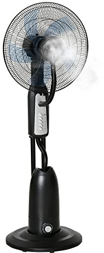 HOMCOM Ventilatore Nebulizzatore 90W con 4 Velocità e Serbatoio 2.8L, Ventilatore a Piantana con 4 Ruote in Metallo, PE e ABS, 44.5x44.5x120 cm, Argento e Nero