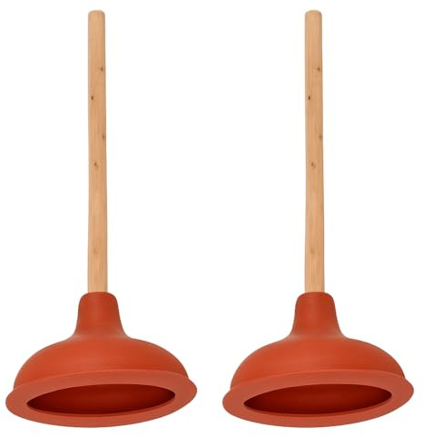 Comfortos® Premium Wooden Toilet Plunger | 43cm Extra-Long Durable Wood Handle | Heavy-Duty Suction Cup for Toilet, Sink, and Drain Blockages | Eco-Friendly, Powerful Unclogging Tool (2, Red)
