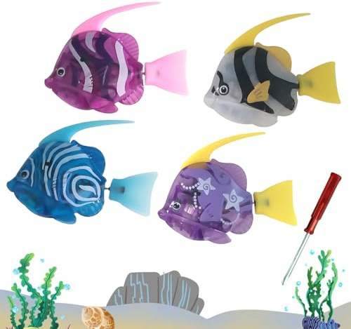 KQWVZ 4 Piezas Robo Fish, Robofish Pez con Luz, Reutilizables Robot Fish, Pez BañEra Juguete EléCtrico, Flotantes Juguetes De Peces, Reutilizable Robo Fish Acuario Peces de Juguete para Niños, Gatos
