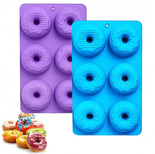 Dwwffer Silicone Donut Mold,Non-Stick Silicone Doughnut Pan Set of 2,Donut Cake Biscuit Bagels,Dishwasher Safe,Heat Resistant and Microwave Safe (Blue+Purple)