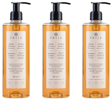 Prija Fortifying Shampoo with Eruca Sativa for All Hair Types 3x 380ml | Cleanses and Revitalises Hair. Boosts Shine and Improves Texture. Hydrating Formula with Pump Dispenser.