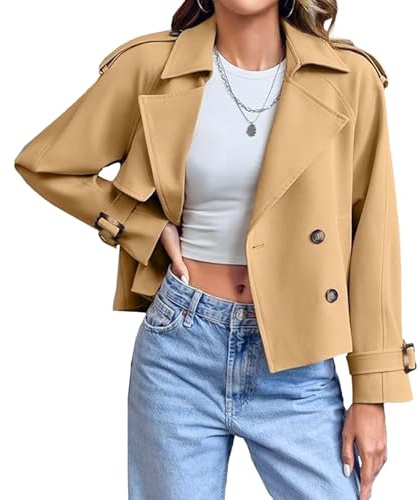 Cropped Jacka Dam Crop Dubbelknäppt Trench Coat Raglanärm Casual Work Office Cropped Jacka med fickor