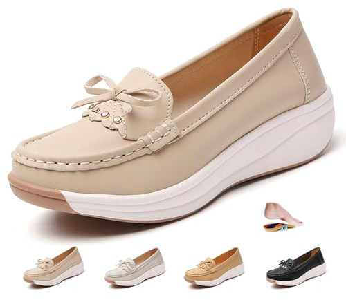 ZPLMIDE Mocasines ortopédicos de plataforma para mujer con cadena, zapatos ortopédicos para caminar para mujer, mocasines de plataforma sin cordones, mocasines clásicos