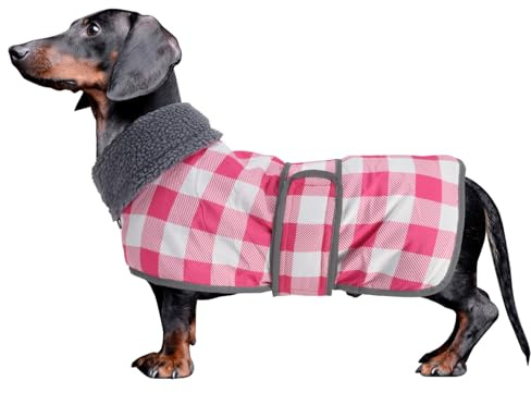 Geyecete sausage dog coat grid dachshund waterproof coat Dog Winter Coat Thermal Quilted,with warm flannel Lining Outdoor Dog-Pink-S