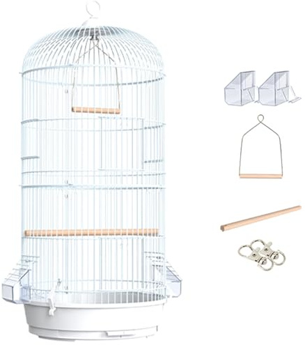 29inch Large Round Bird Cage, Double-Layer Bird Carrier Travel Cage for Parrots, Flight Bird Cage Aviary for Cockatiels, Parakeets, Canaries(White,4pcs)