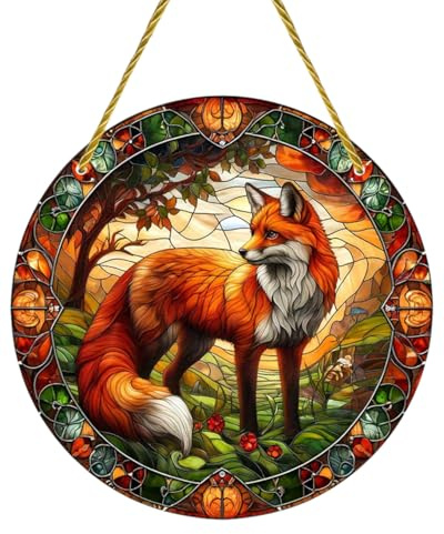 HUVZOR 1 Stück Hängende Fensterdeko Fuchs Buntglas Deko, Kolibri-Sonnenfänger Zum Aufhängen an Fenstern, Fuchs-Anhänger aus Acryl mit Kette, Fensterbehang Fenster Türen Deko Für Zuhause Studio