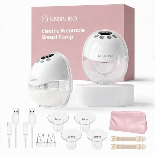 KISSBOBO K8 Tire Lait Electrique Main Libre double | Une aspiration jusqu’à 320mmHg,batterie 1300mAh,4 modes 19 niveaux,faible bruit,avec sac de transport, Blanc 2 unités