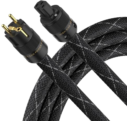 Viborg High-End Netzkabel 1m OFC HiFi Netzkabel mit Schukostecker & Kaltgerätekupplung für Subwoofer, Verstärker, DV/AV (Kaltgerätestecker C15)