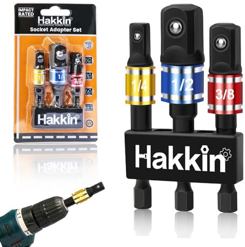 Hakkin 3PCS Impact Grade Socket Adapter/Extension Set Turns Power Drill Into High Speed Nut Driver Torque Impact Wrench. 1/4, 3/8, and 1/2 Drive