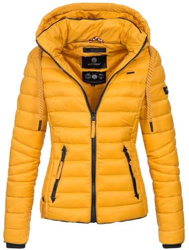 Navahoo Damen Steppjacke XS-XXL leichte Übergangsjacke mit abnehmbarer Kapuze, wasserabweisend, taillierter Schnitt B650 (S,Gelb)