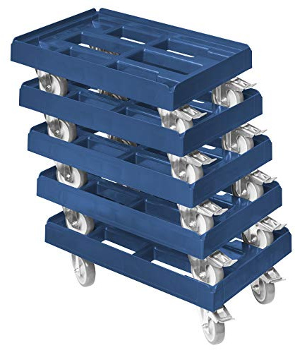 Logiplast 5 Stück Transportroller 600x400 mm mit 2 Feststellbremsen, Kistenroller für Euroboxen und E-Kisten, HDPE, 300 kg je Roller, blau