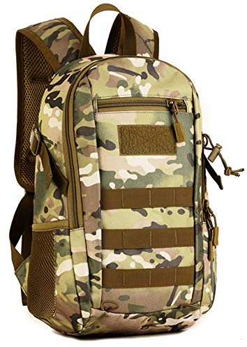 HUNTVP Militär Rucksack 12L Schulrucksack mini Bundeswehr Rucksack Taktischer Rucksack Herren Klein Wanderrucksack Rucksack Molle Daypack Tagesrucksack für Sport Reise Outdoor (12L-Grün Camouflage)