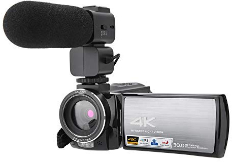 Caméscope à écran Tactile 4K HD 3.0 '' Zoom 16x, caméra vidéo numérique de Vision Nocturne WiFi avec capteur CMOS 1/4 vis, caméra numérique avec télécommande et Microphone (avec Batterie)