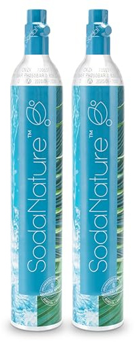 SodaNature® | 2x Premium 60L CO2 Zylinder für SodaStream (außer QC), Aarke etc. | Neu & Erstbefüllt in Deutschland | Natürliche Kohlensäure für 2x 60L | TÜV bis 2035 [425g]