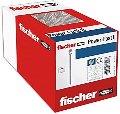 fischer 670326 FPF Power-Fast II 4.5 x 80 mm Chipboard Wood Screws, Countersunk Head with Phillips, Partial Thread, Galvanised Blue Passivated, Box of 50