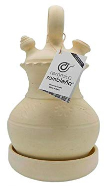 CERÁMICA RAMBLEÑA | Botijo de Barro Tradicional Aro de La Rambla (Córdoba) | 100% Hecho a Mano | 3.75 litros | Eco | Plato Incluido